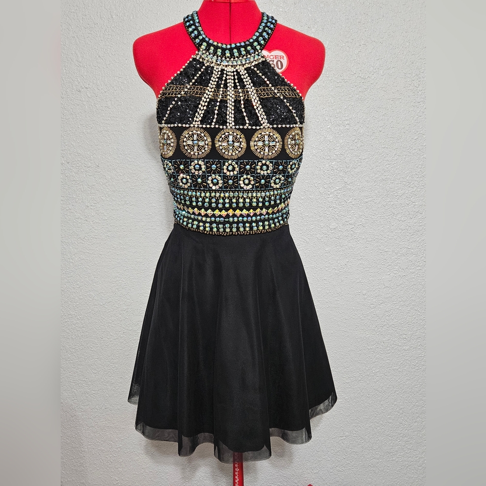 🔥 Crystal Doll Embellished Beaded Halter Fit & Flare Dress 🔥